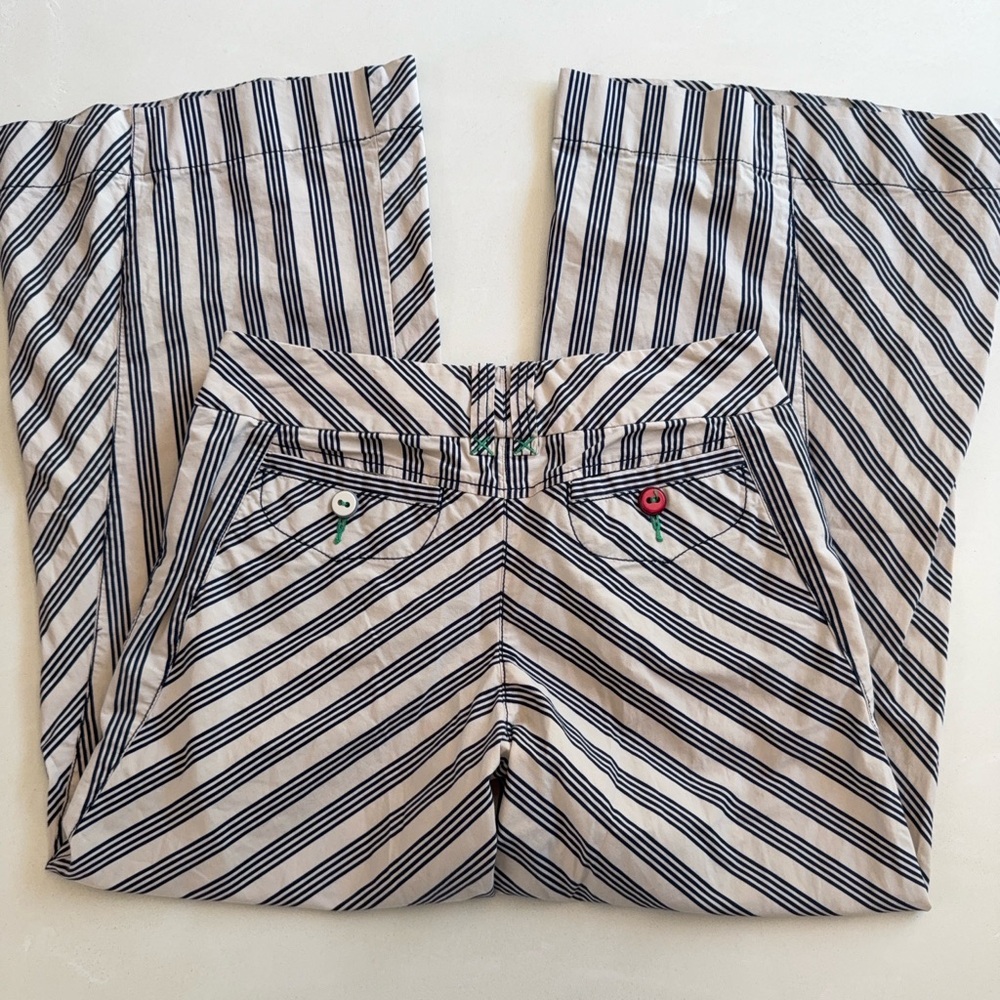 Anthropologie x Ettwa Cream Navy Striped Wide Leg Pants 4 - Picture 4 of 4